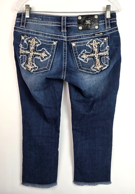 Miss Me Booty Lift Capri Jeans Womens 27 Cross Bling Rhinestone