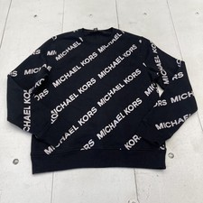 Michael Kors Sweatshirt Mens Large Black Graphic Logo Fleece Crewneck Pullover