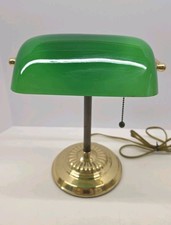 Vintage Brass Bankers Lamp Green Glass Shade Brass Metal Base Adjustable