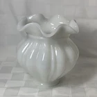 Vintage Fenton Ruffled Doubled Crimped Milk Glass Vase