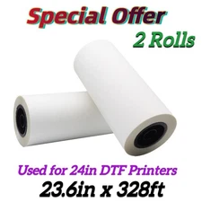 23.6" x 328ft DTF Film 2Rolls Instant Hot Peel Double sided For 24in DTF Printer