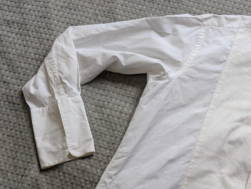 Paul Stuart Shirt Mens 17.5 36 White Tuxedo Bib Front Pleated French Cuff Formal - Image 3 of 4