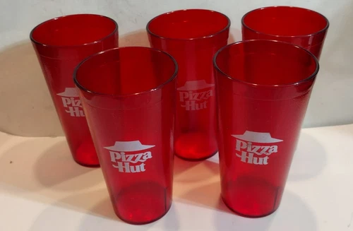 x5 Vintage Style Pizza Hut Coca-Cola 20 oz Red Plastic Tumbler Cup Carlisle 5220