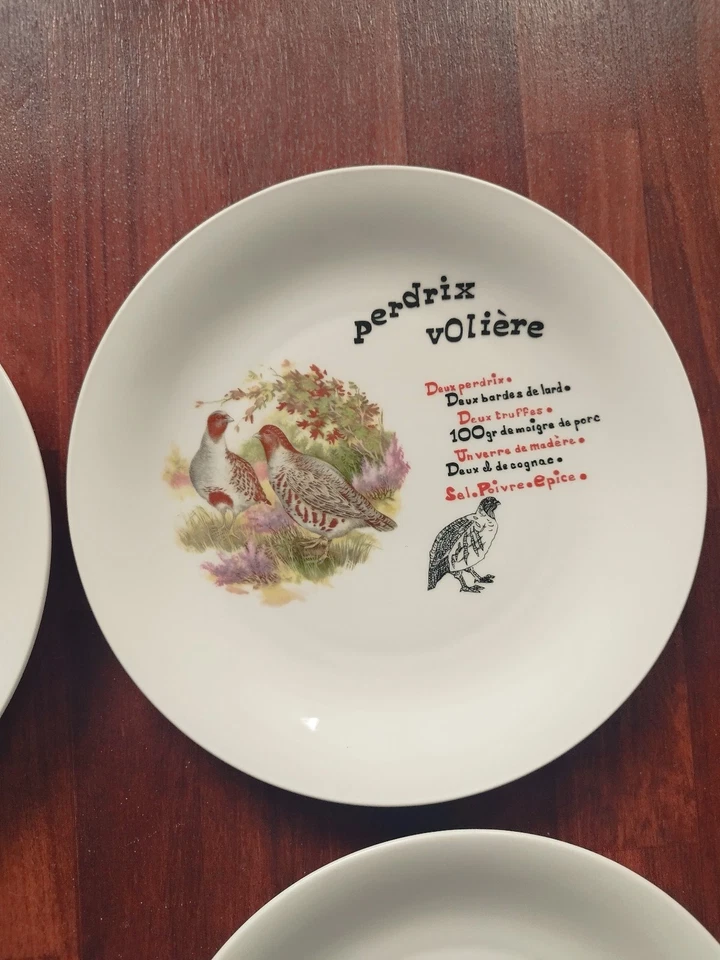 Lot 5 assiettes porcelaine Mehun/Yevre L'HIRONDELLE recettes chasse gibier pâtés - Photo 3/4