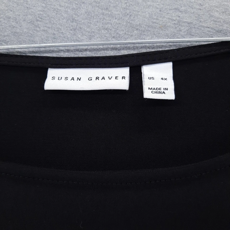 Camisa Susan Graver Para Mujer 4X Negra Volantes Manga Campana Túnica Elastizada Columpio Top Foto 2 de 4