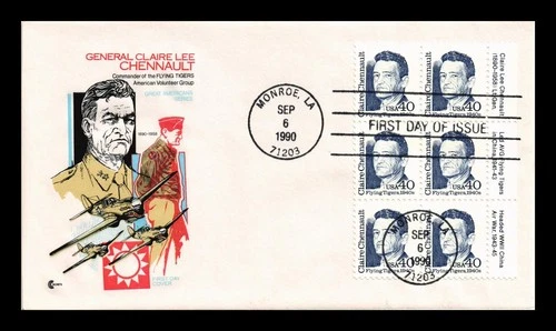Dr Jim Stamps FDc 40c Gen. Claire Lee Chennault Block of 6 Cover Craft Cachets