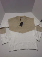 Women's C.O.Z.Y. Warm V-Neck Pullover Sweater White Beige Polyester Blend New 