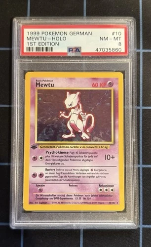 MEWTU-HOLO POKEMON #10 1999 1ST EDITION NM-MT GERMAN PSA 8