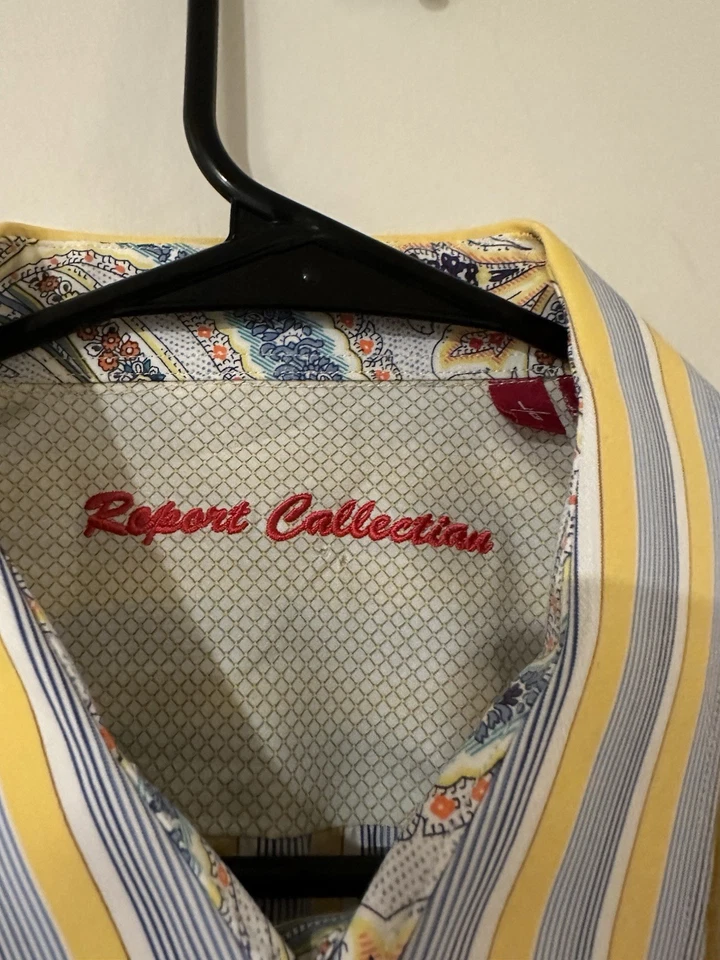 Report Collect Men’s Yellow/Blue striped Button Up Size L - Image 2 of 4