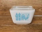 VTG Pyrex Turquoise 1 1/2 Cup Amish Butterprint Refrigerator Dish 501 W/Lid Read
