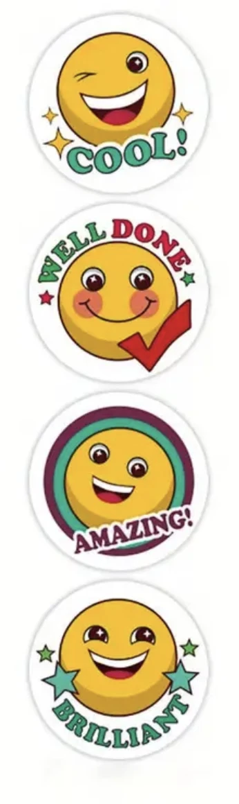 Smiley Face Reward Merit Stickers 2.5cm 50/100pc Teacher Award Kids Party Craft