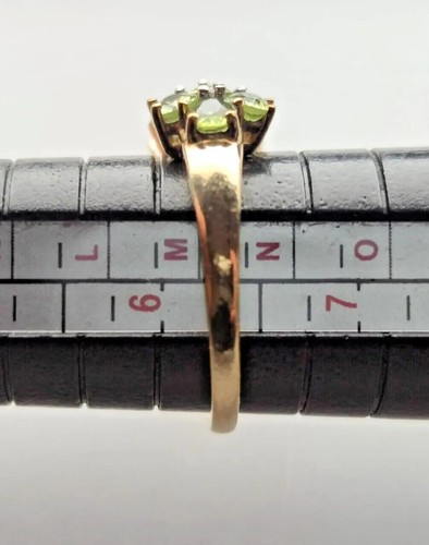 9ct Yellow gold Ring Green Peridot and Diamonds Cluster Dome Setting Ring Size M - 第 11/11 張圖片