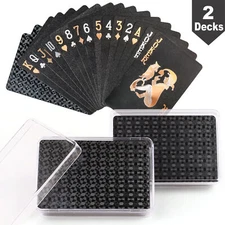 2 Decks Plastic Playing Cards Waterproof Black Playing Poker Cards with Case Set