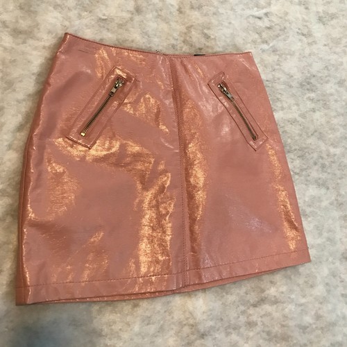 Forever 21 Pink Metallic Faux Leather Mini Party Night Out Zip Pocket Skirt Sz S - Picture 4 of 14