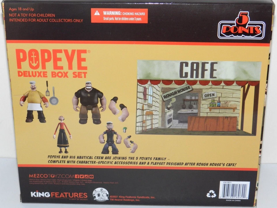 ACTION FIGURE POPEYE BRACCIO DI FERRO DELUXE BOX SET 4 PEZZI 9CM MEZCO - Immagine 2 di 4