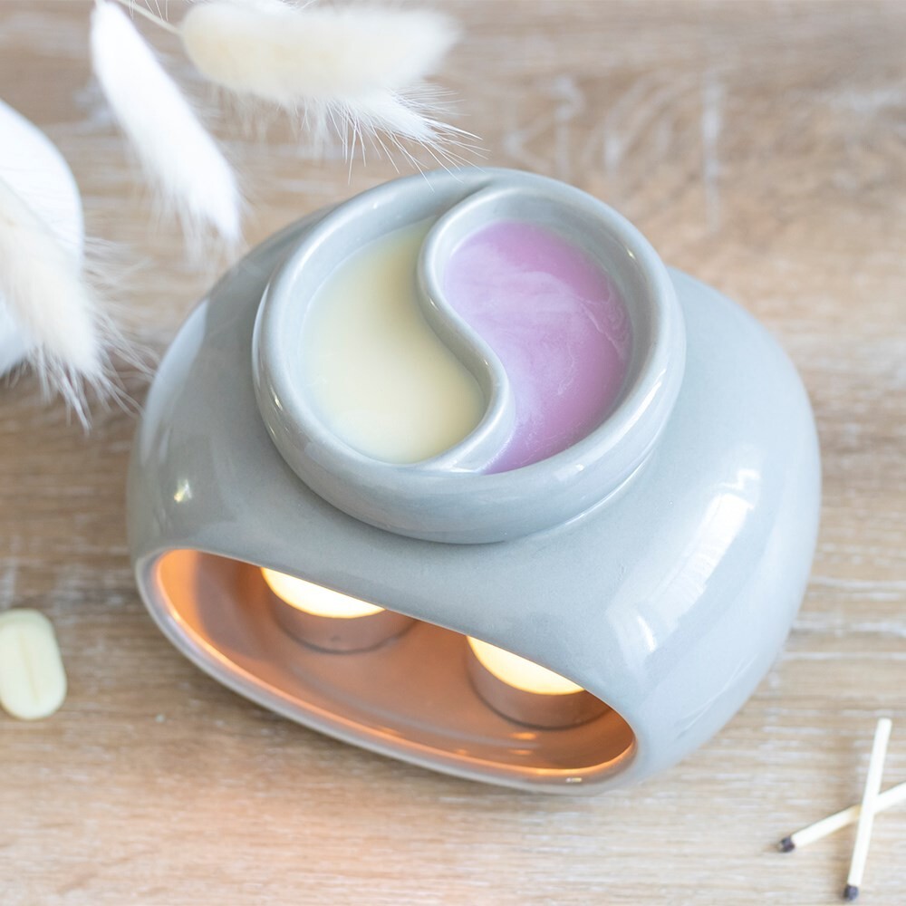 Double Ceramic Oil Burner / Wax Melt Burner Grey In Gift Box Gift Homewares