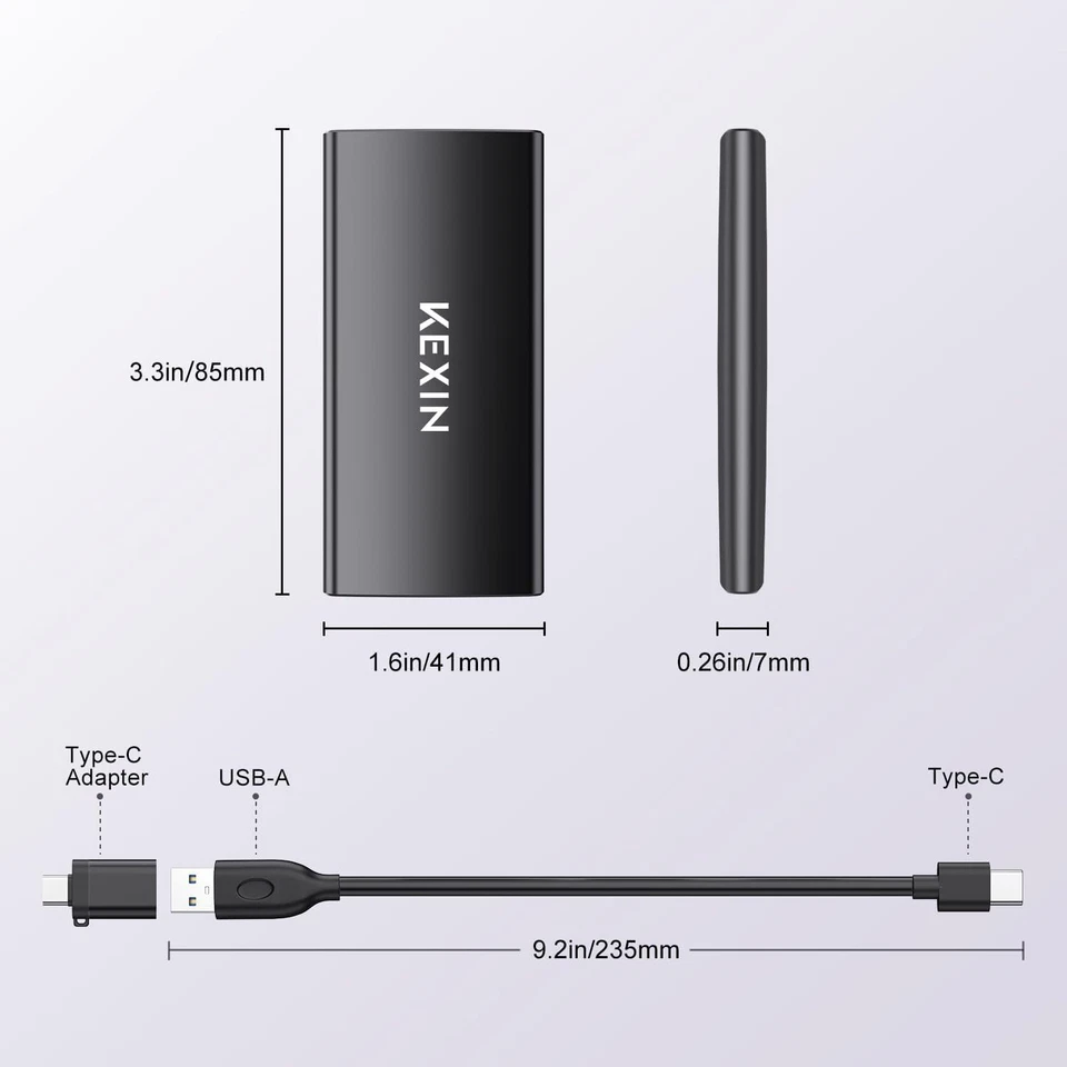 KEXIN Externe Festplatten USB-C Portable SSD USB 3.2 Gen 2 SSD Drive 250GB 500GB - Bild 2 von 4
