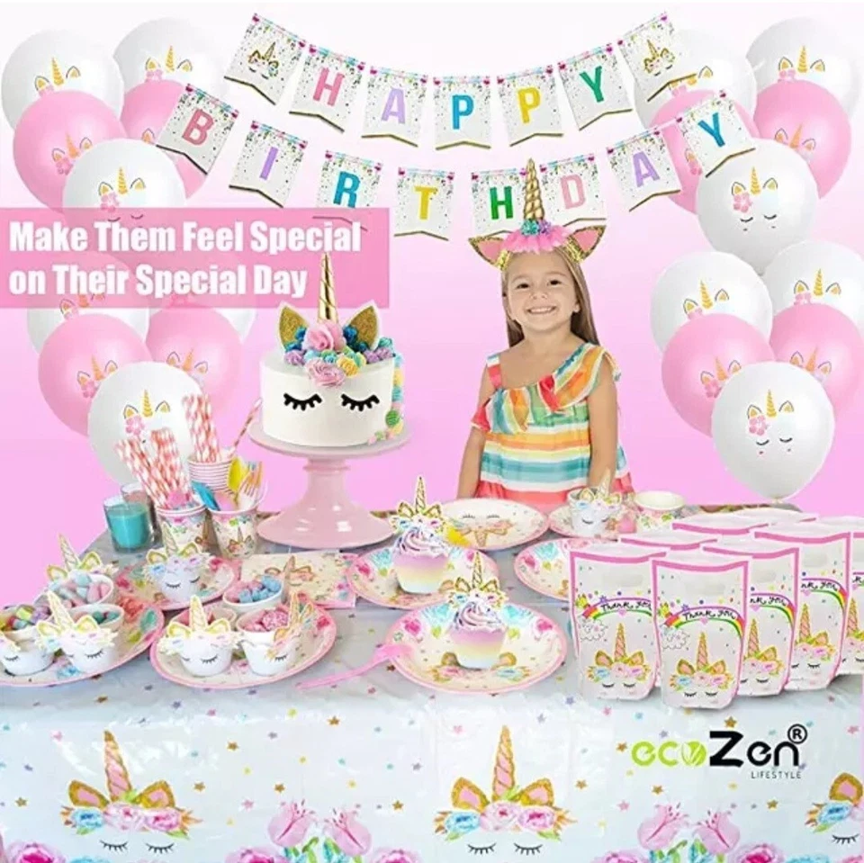Einhorn Party Dekoration Set Geburtstag 16 Gäste Happy Birthday Mädchen 110 tlg - Bild 3 von 4