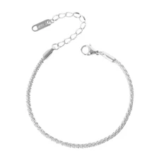 Women White Gold Stainless Steel Diamond Cut 2mm Rope Chain Anklet 10" Gift PE10