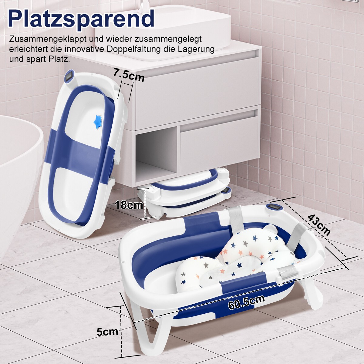 Faltbare Baby Badewanne Mit Thermometer - Für 0-36 Monate (Grün)