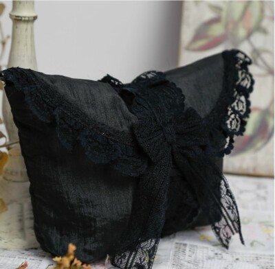 Elegant Black Lace Butterfly Bow Embroidery Makeup Bag Storage