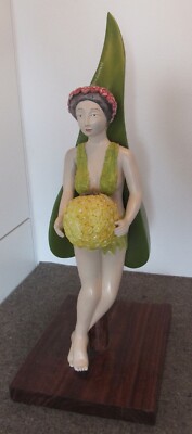 Signed Marco Abarca 2008 carved wood sculpture goddess 22''