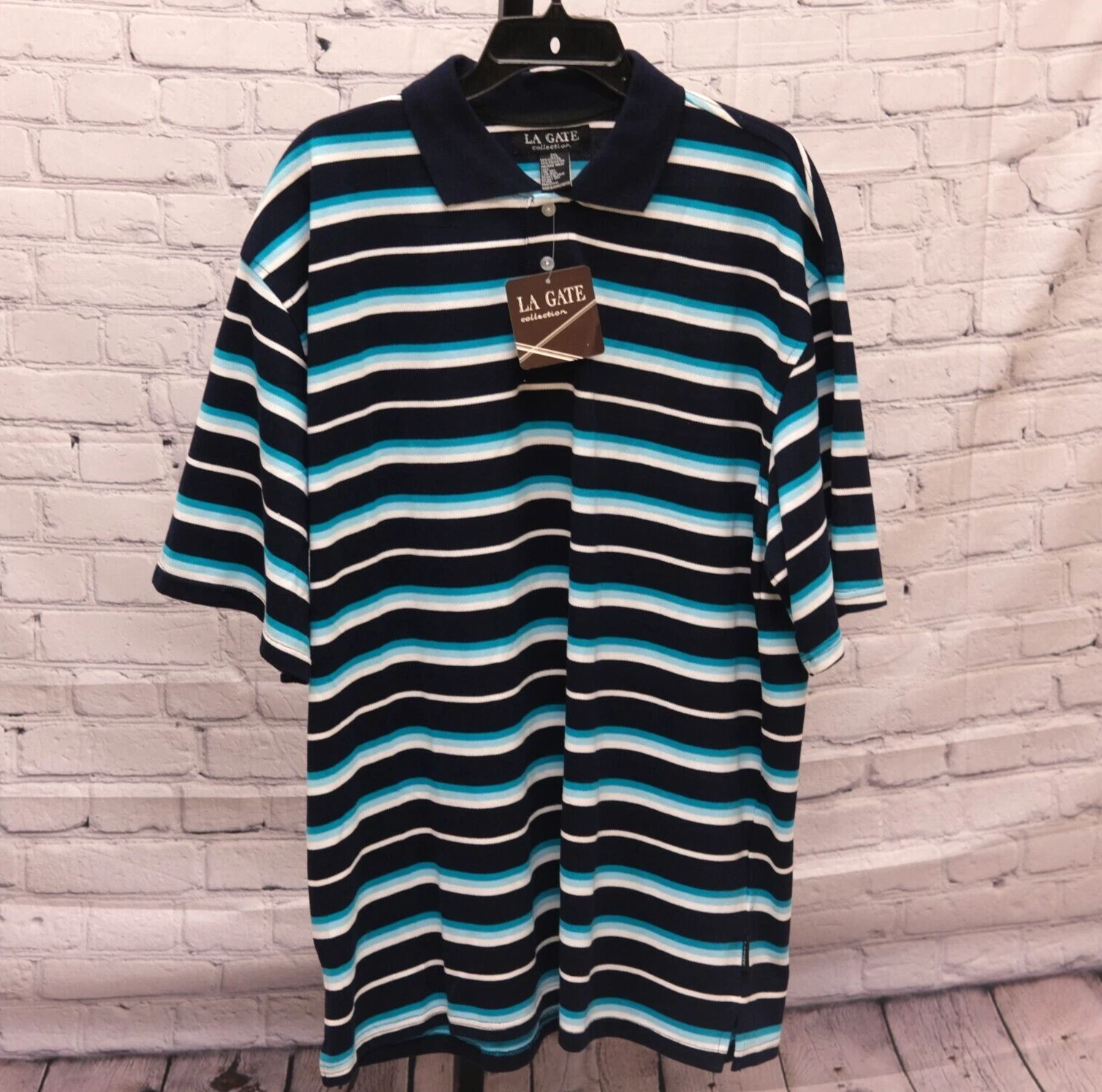 VINTAGE LA Gate Polo Mens 2XL Striped Navy White Collection Style 388-D307C NWT