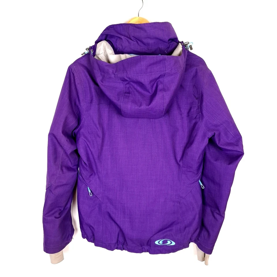 Chaqueta cortavientos para mujer SALOMON talla M púrpura con capucha aislada Foto 2 de 4