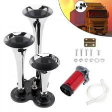 Air horn 3 Trumpet with compressor Loud 135DB for pickup/SUV/truck/train Car 12V