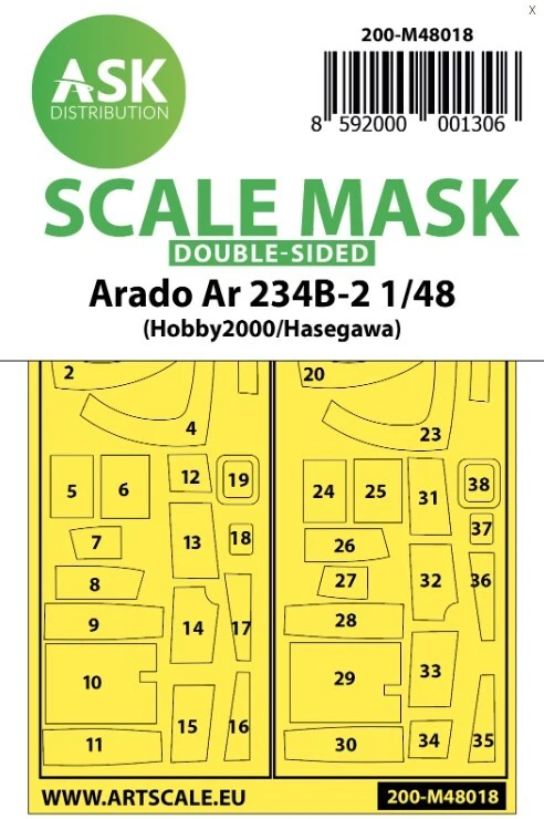 ASK M48018 1/48 Máscara de pintura de doble cara para Arado Ar234B-2 Hasegawa/Hobby2000 Foto 2 de 2