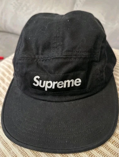 Casquette de camp en sergé chino délavé SS18 Supreme cuir noir sangle chapeau neuve avec étiquette