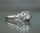 2 Ct Round Lab Created Diamond Art Deco Style Engagement 14K WHite Gold Fn Rings