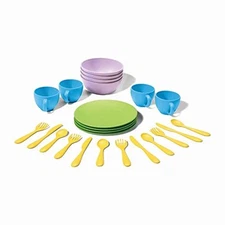 Green Toys Dish Set - 24 Piece Dishwasher Safe Creative Play Toys for Developing