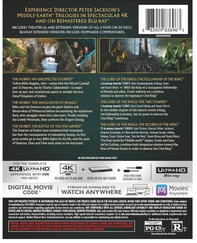 Middle Earth 6-Film Collection Box Set 4K UHD Blu ray Digital Factory Sealed - Imagen 9 de 9