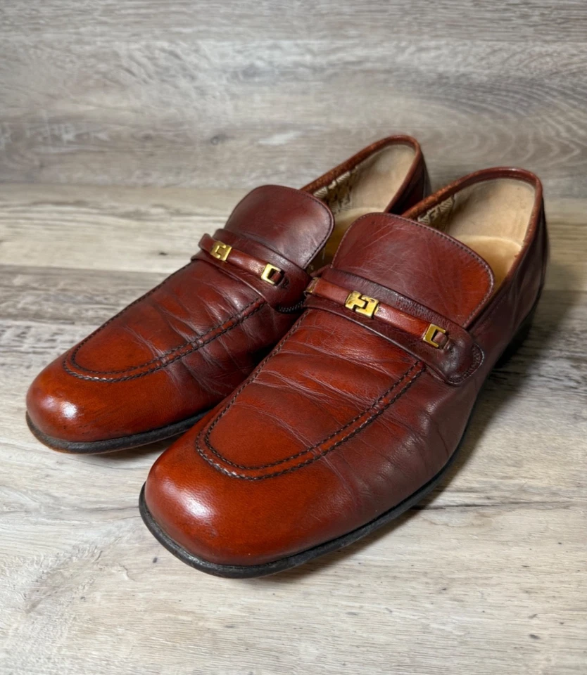 VTG 70's Florsheim Designer Collection Men 10 B Disco Brown Shoes Slip On Loafer - Image 2 of 4