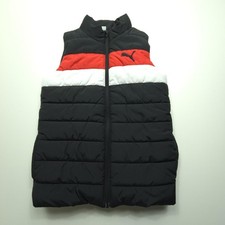 Puma Boys Vest Medium 10/12 Black Red White Quilted Puffer Full Zip Colorblock