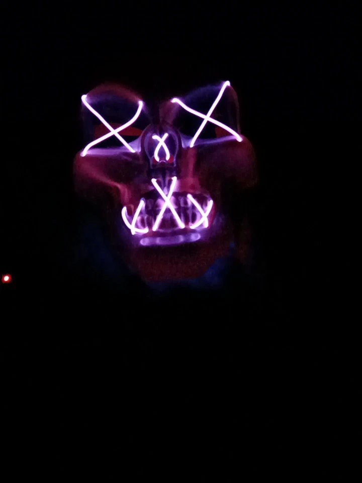 ☠️ Light-Up Skeleton Face Mask With Purple X -Lights ♒ Party's, Cosplay Etc. 🛸 - Image 4 of 4