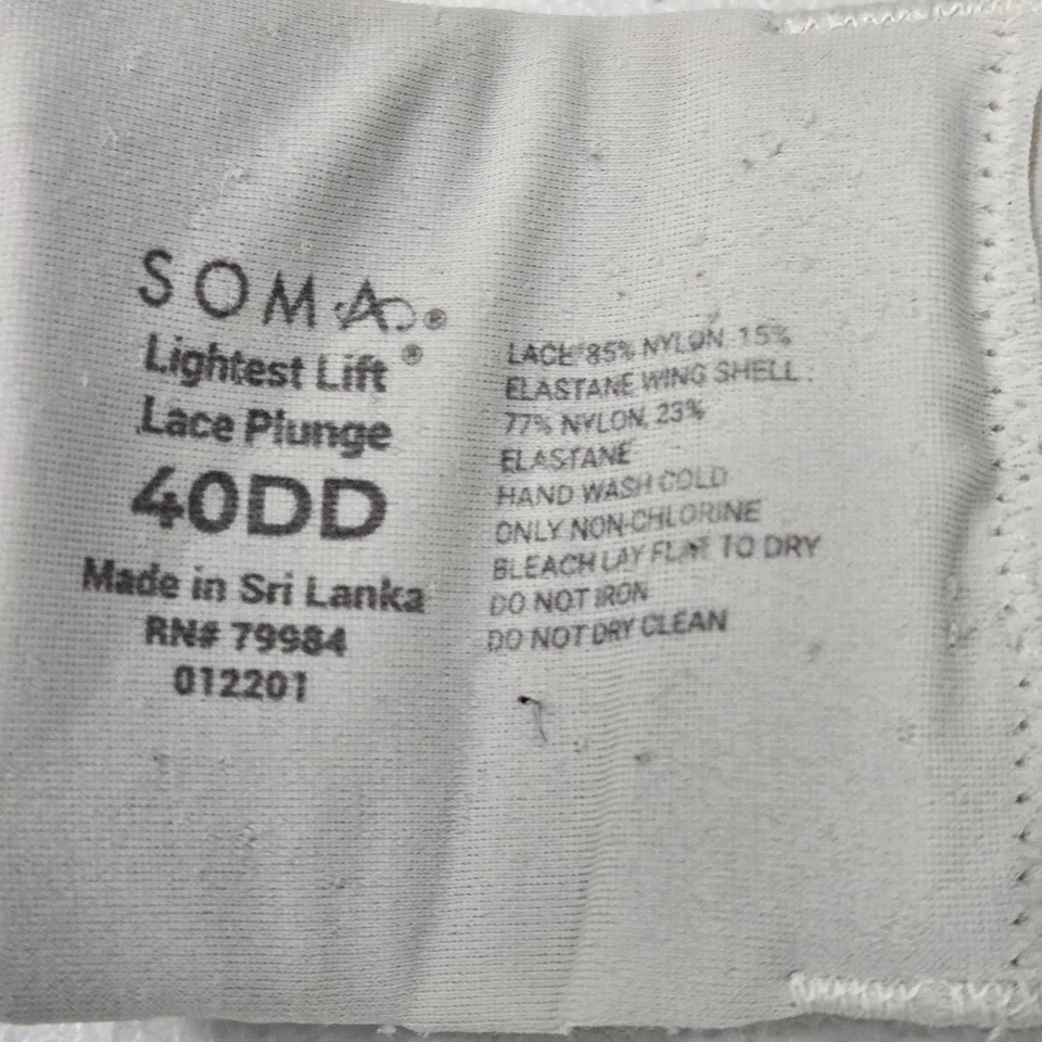 Sutiã feminino Soma 40DD marfim floral elevação mais leve renda mergulho levemente forrado - Imagem 3 de 4