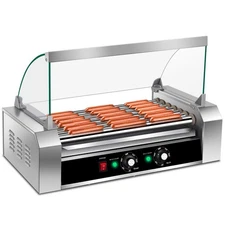 Costway Commercial 18 Hot Dog Grill Cooker Machine Stainless 7 Roller W/ cover