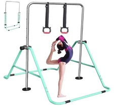  Gymnastics Bar for Kids, Adjustable Height Gymnastic Horizontal Green