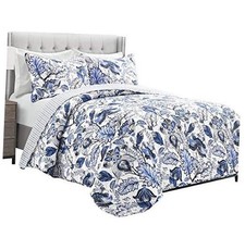 Cynthia Jacobean Reversible Cotton Quilt Size 3 Piece Set Blue - Floral King