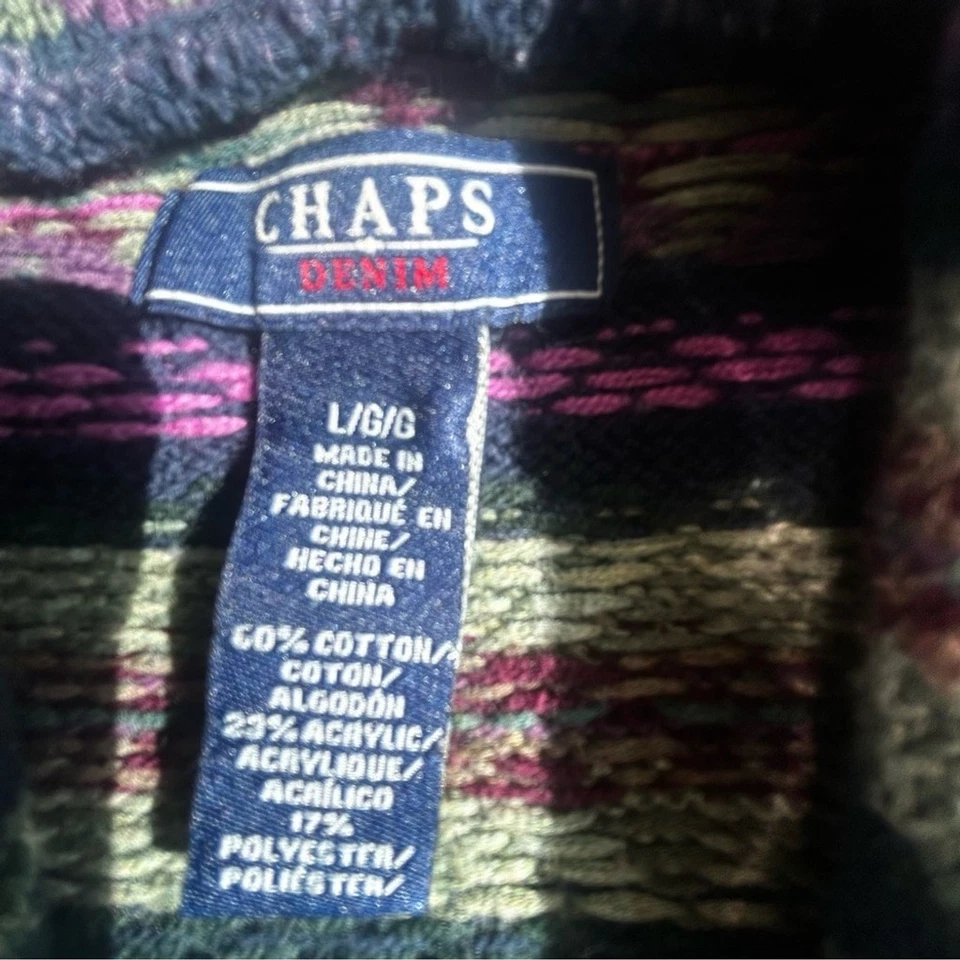Chaps Denim Fair Isle Suéter Chaleco Mujer L Chal Cuello Abotonado Invierno Tejido Foto 2 de 4