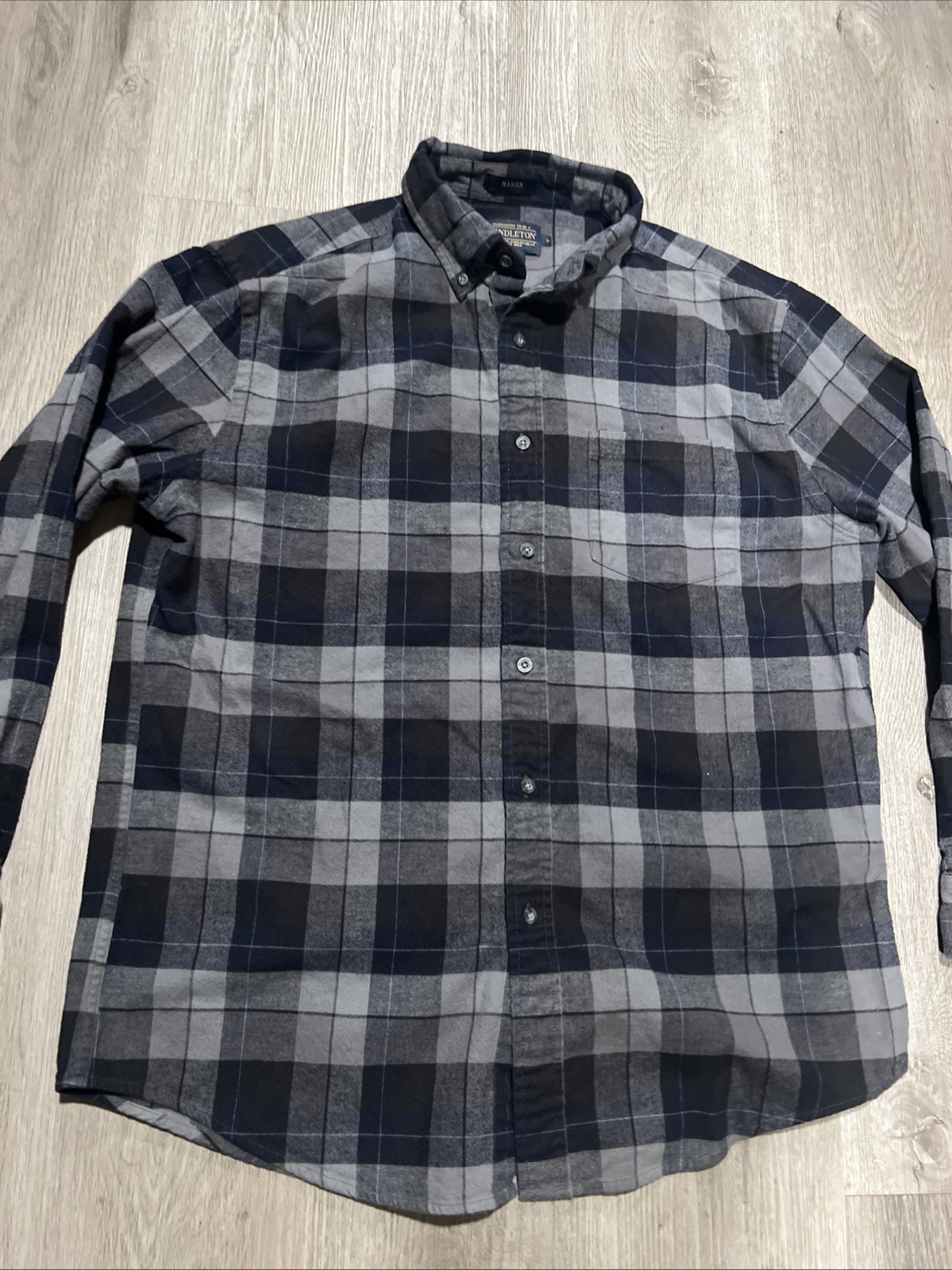 Pendleton Mason Large Black Gray Plaid Flannel Lo… - image 2