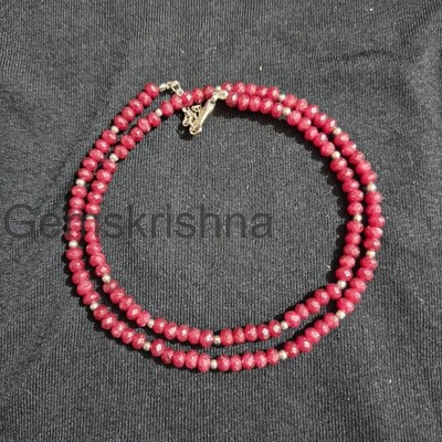 Ruby Beaded Necklace | 4mm Faceted Rondelle Gemstone Beads | Handmade Dainty