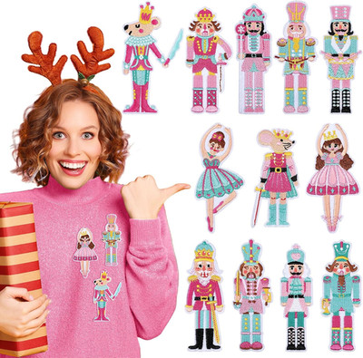 12 Pcs Christmas Nutcracker Iron on Patches Colorful Sew on Embroidered Nutcrack