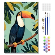 Framed Paint by Numbers Kit for Kids Beginners Parrot Colorful Canvas Art Set