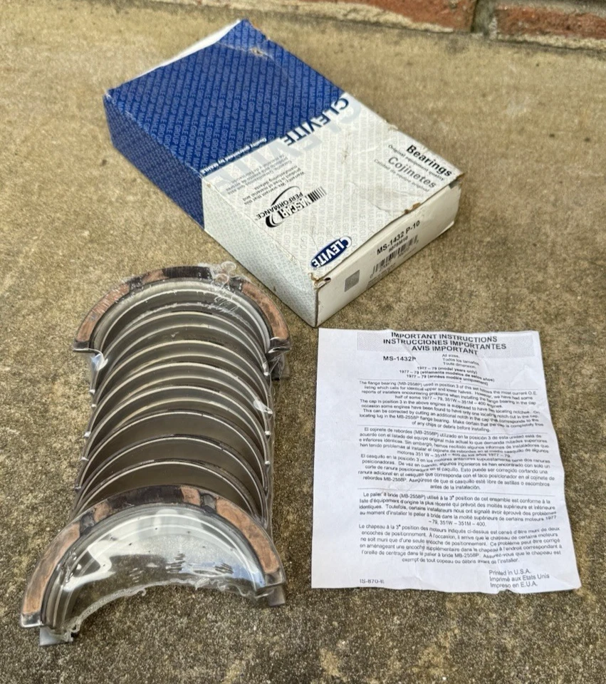 MS-1432P-10 - Rodamientos principales Clevite 0,010" tamaño inferior 1969-97 351W 351M 400 Ford Foto 2 de 4