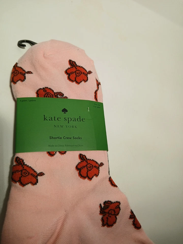Kate Spade New York Shortie Crew Socks Pink 3 Pair One Size New - Image 2 of 4