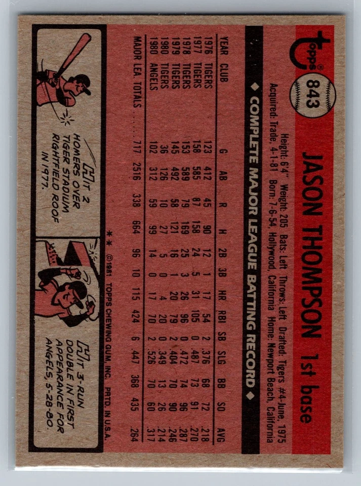 1981 Topps Traded Set Break #843 Jason Thompson Near Mint or Better - Image 2 of 2