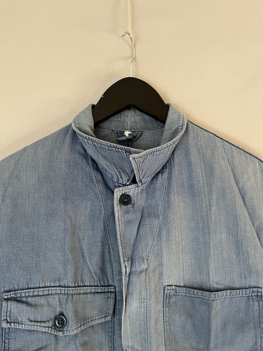 50-60s Vintage French Bleu Chore Chambray Two Tone Work Coat sz M-L - Bild 14 von 21